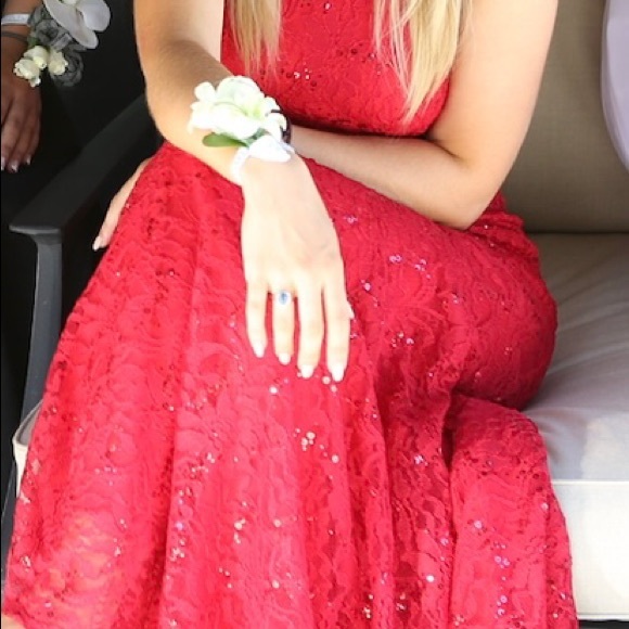 Worn Once! Red sleek mermaid style prom dress - Picture 5 of 5